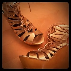 Gold Lace up Platforms